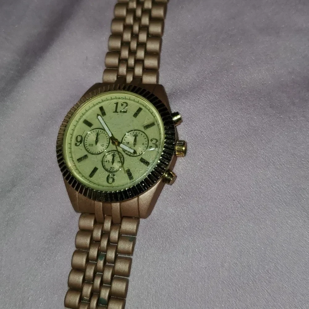 NEW Rose Gold Tone Chronograph Style Ladies Watch Gold Face Wristwatch Timepiece
